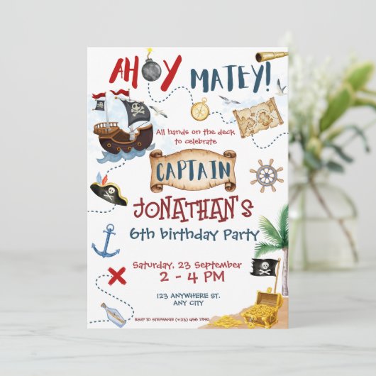 Invitation Anniversaire du Pirate mignon (Debout devant)
