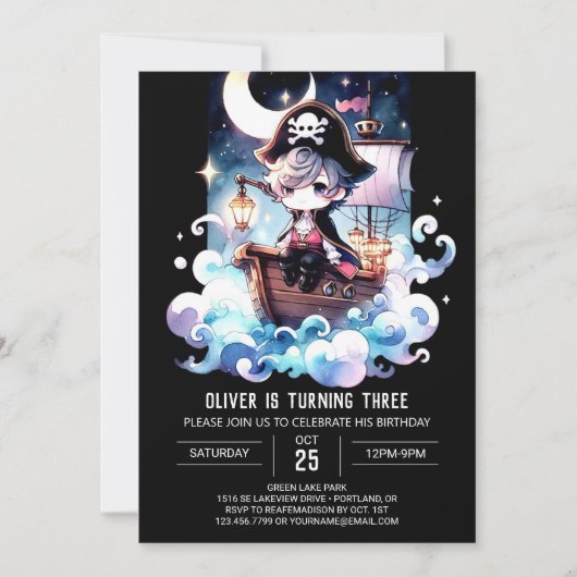 Invitation Anniversaire du pirate minimaliste magique (Devant)