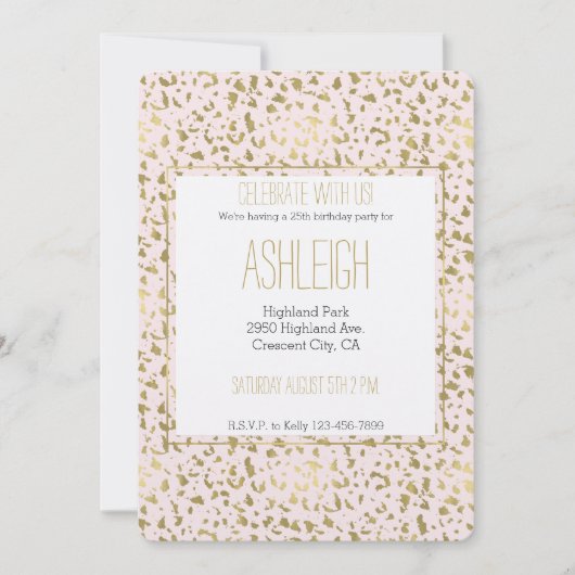 Invitation Anniversaire du Poster de animal rose Blush Gold (Devant)