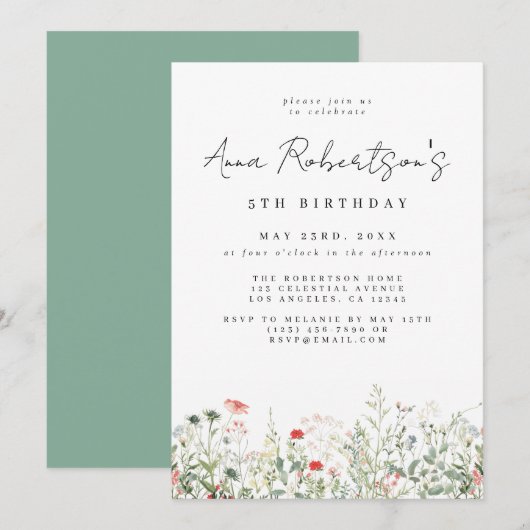 Invitation Anniversaire du Pré fleur sauvage (Devant / Derrière)