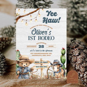 Invitation Anniversaire du premier rodéo de l'ours cowboy de