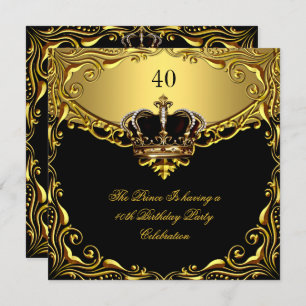 Invitation Anniversaire du Prince King Gold Royal Black Crown