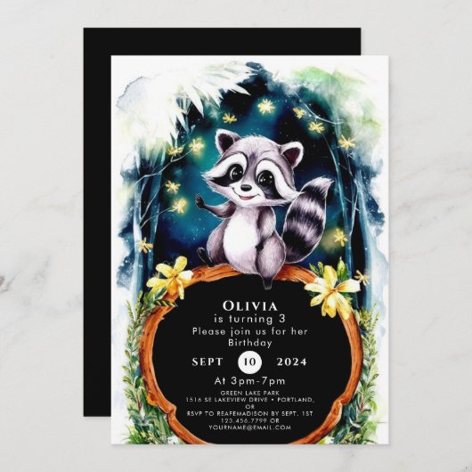 Invitation Anniversaire du raton laveur de forêt simple (Devant / Derrière)