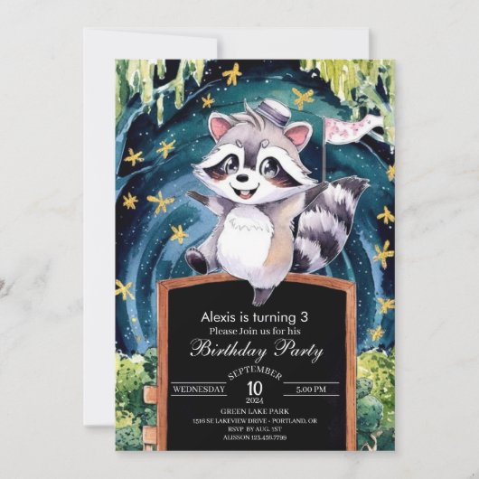 Invitation Anniversaire du raton laveur Enchanted Forest (Devant)