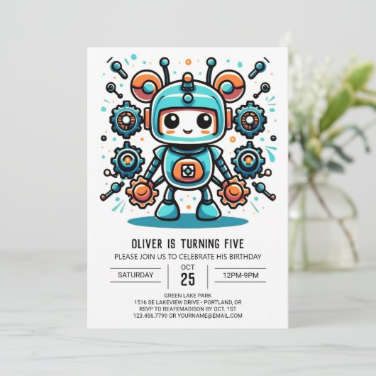 Invitation Anniversaire du robot constructeur (Debout devant)