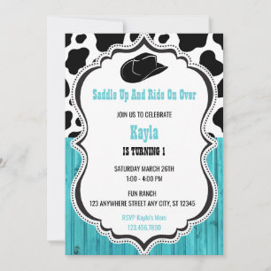 Invitation Anniversaire du rodéo Western Turquoise Wood