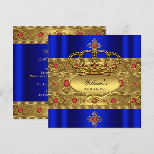 Invitation Anniversaire du roi Prince Royal Blue Gold Red Cro (Devant / Derrière)