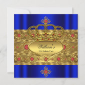 Invitation Anniversaire du roi Prince Royal Blue Gold Red Cro (Devant)