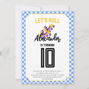 Invitation Anniversaire du roller skater Gingham Boys
