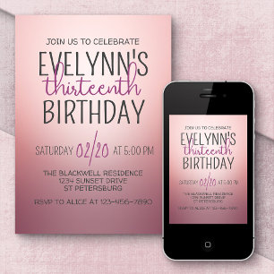 Invitation Anniversaire du rose Gold Ombre