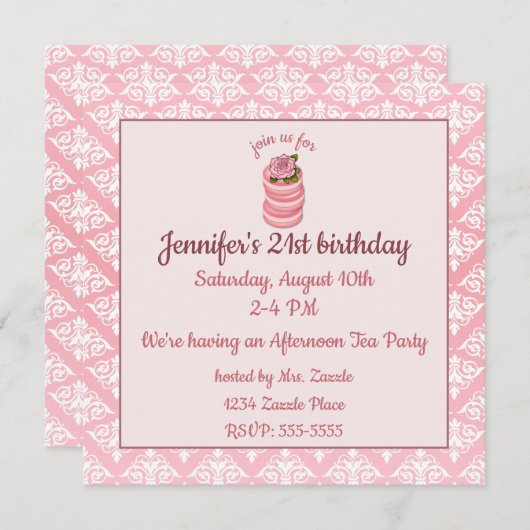 Invitation Anniversaire du rose Macarons (Devant / Derrière)