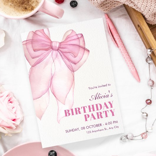 Invitation Anniversaire du ruban arc rose