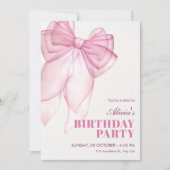 Invitation Anniversaire du ruban arc rose (Devant)