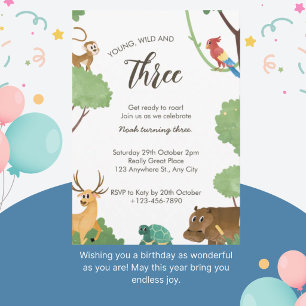 Invitation Anniversaire du Safari Young, Wild et Three Jungle