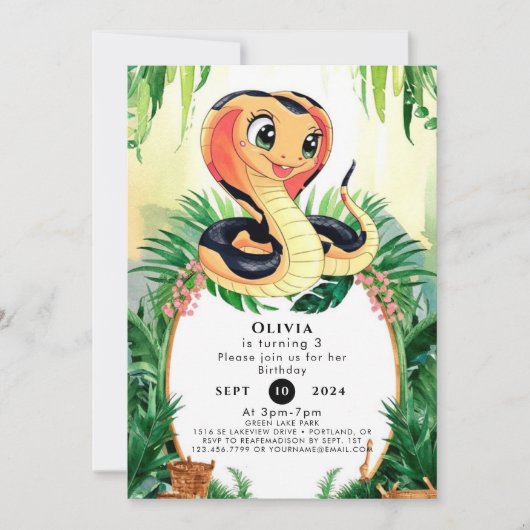 Invitation Anniversaire du serpent de reptiles simples (Devant)