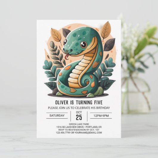 Invitation Anniversaire du serpent modifiable (Debout devant)