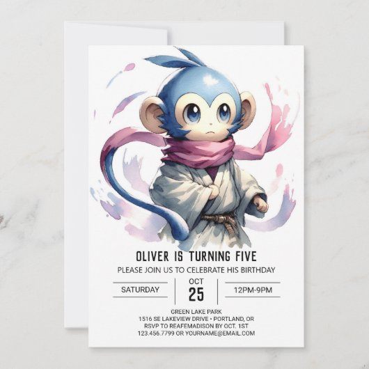 Invitation Anniversaire du singe amusant modifiable (Devant)