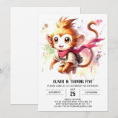 Invitation Anniversaire du singe amusant modifiable (Devant / Derrière)