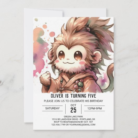 Invitation Anniversaire du singe bohème (Devant)