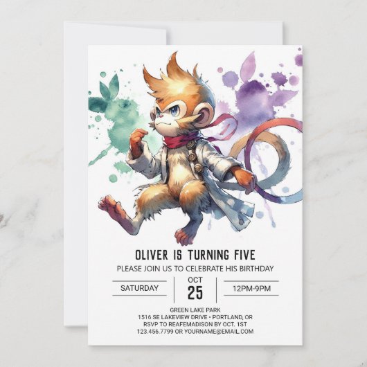 Invitation Anniversaire du singe de Boho Jungle (Devant)