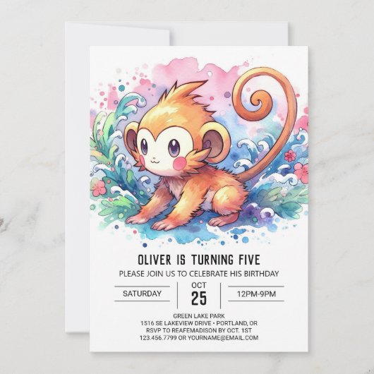 Invitation Anniversaire du singe des enfants moderne (Devant)