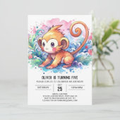 Invitation Anniversaire du singe des enfants moderne (Debout devant)