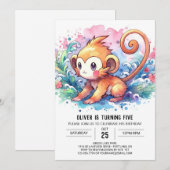 Invitation Anniversaire du singe des enfants moderne (Devant / Derrière)
