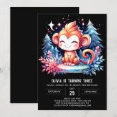 Invitation Anniversaire du singe en jeu (Devant / Derrière)