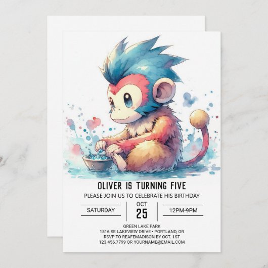 Invitation Anniversaire du singe imprimable (Devant / Derrière)