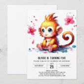 Invitation Anniversaire du singe moderne modifiable (Devant / Derrière)