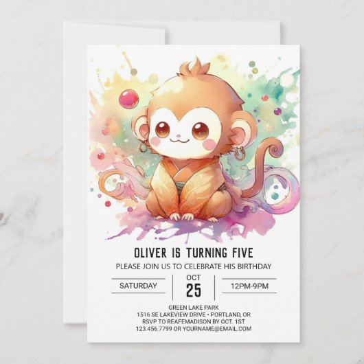 Invitation Anniversaire du singe moderne modifiable (Devant)