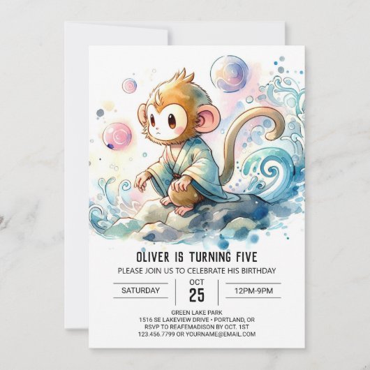 Invitation Anniversaire du singe numérique enchanté (Devant)