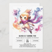 Invitation Anniversaire du singe numérique enchanté (Devant / Derrière)