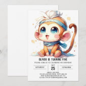 Invitation Anniversaire du singe numérique rustique (Devant / Derrière)
