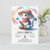 Invitation Anniversaire du singe Pastel sur mesure (Debout devant)