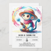 Invitation Anniversaire du singe Pastel sur mesure (Devant / Derrière)