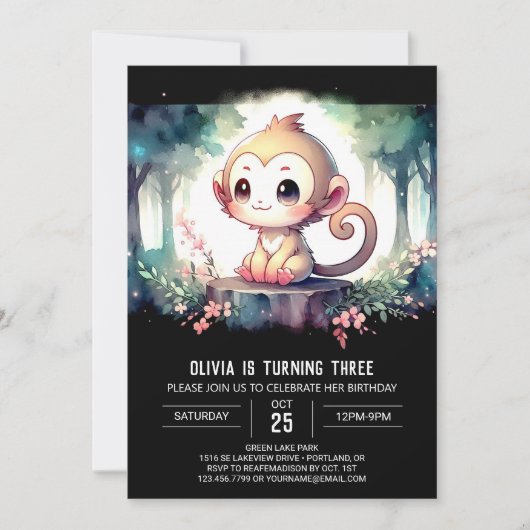 Invitation Anniversaire du singe rustique (Devant)