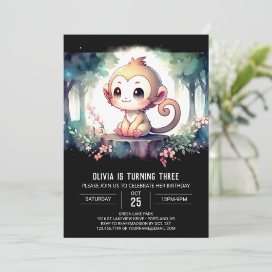 Invitation Anniversaire du singe rustique (Debout devant)