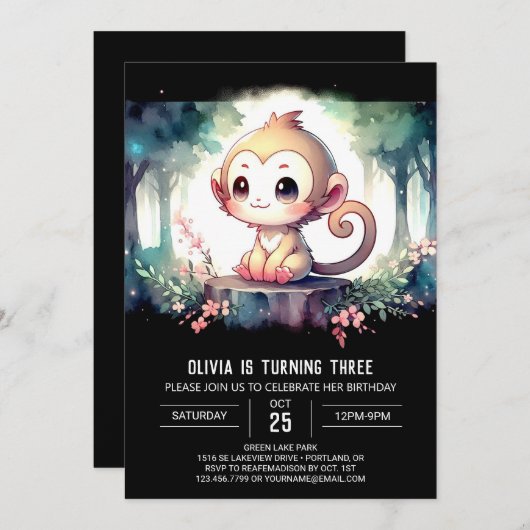 Invitation Anniversaire du singe rustique (Devant / Derrière)
