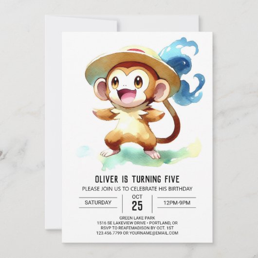 Invitation Anniversaire du singe rustique moderne (Devant)
