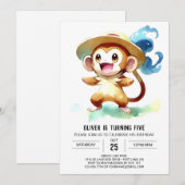 Invitation Anniversaire du singe rustique moderne (Devant / Derrière)