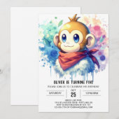 Invitation Anniversaire du singe rustique moderne (Devant / Derrière)