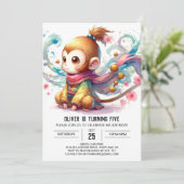 Invitation Anniversaire du singe rustique pour enfants (Debout devant)