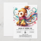 Invitation Anniversaire du singe rustique pour enfants (Devant / Derrière)