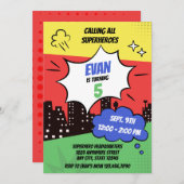 Invitation Anniversaire du super-héros coloré (Devant / Derrière)