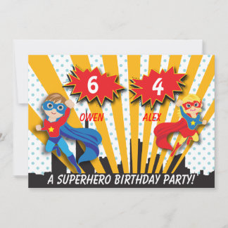 Invitation Anniversaire du Superhero Garçon et Fille