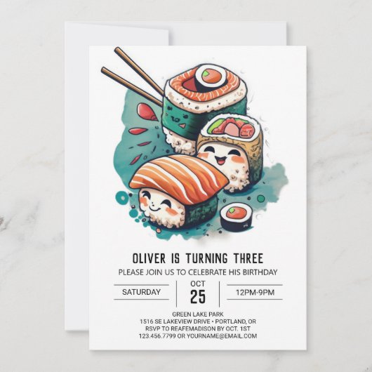 Invitation Anniversaire du Sushi Whimsical (Devant)