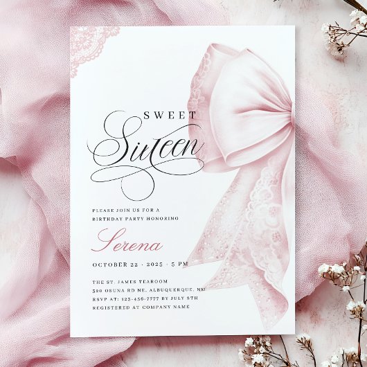 Invitation Anniversaire du Sweet sixteen de la Bow rose