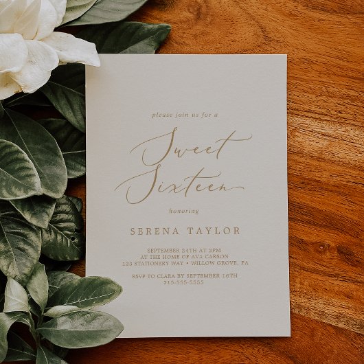 Invitation Anniversaire du Sweet sixteen de l'or et de la crè