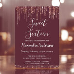 Invitation Anniversaire du Sweet sixteen d'or Rose de Bourgog<br><div class="desc">Bourgogne Maroon Rose Gold Sweet sixteen String illuminent l'invitation de fête d'anniversaire. Cette invitation est parfaite pour la Burgundy Maroon Rose Gold Sweet 16 Birthday Party qui cherche à célébrer une 16th Sweet16 Birthday Party.</div>